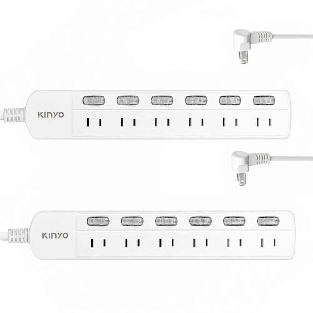 【KINYO】2入組 6開6插防火雙層絕緣過載保護 獨立開關安全電源延長線(6尺1.8M)
