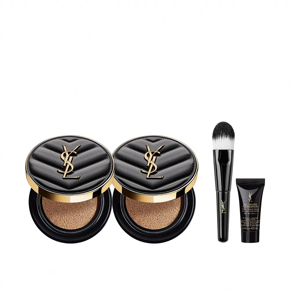 【YSL】官方直營 恆久完美霧光氣墊粉餅雙入組(黑氣墊12gx2)