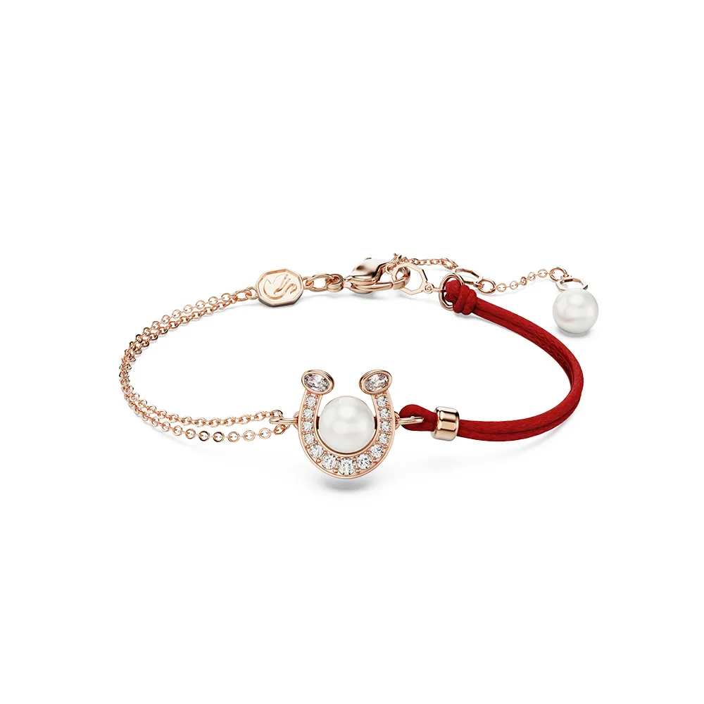 【SWAROVSKI 施華洛世奇】官方直營 Symbolica 手鏈 水晶珍珠 密鑲  馬蹄鐵 白色  鍍玫瑰金色調 | 5736976