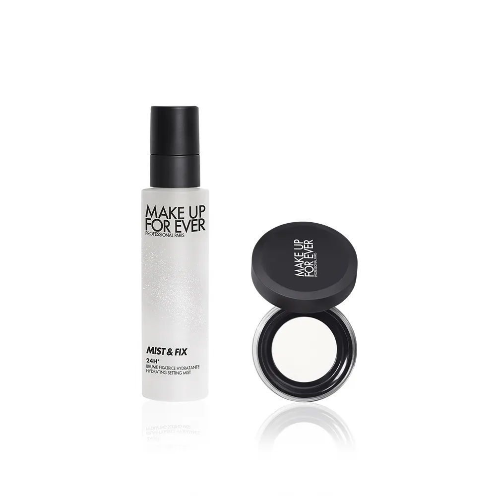 【MAKE UP FOR EVER】保濕定妝全能組(超光肌活氧定妝噴霧100ml+粉無痕光圈蜜粉4g)
