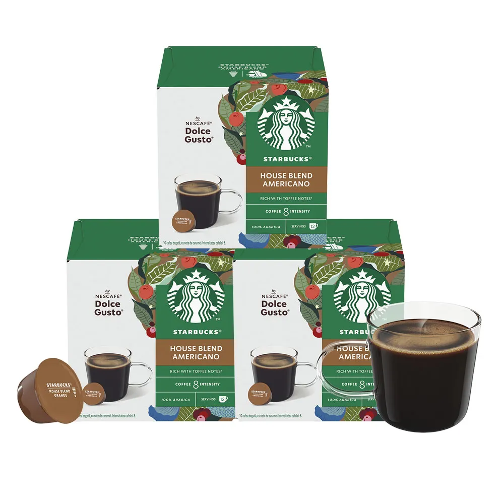 【NESCAFE Dolce Gusto】STARBUCKS 星巴克家常美式咖啡膠囊12顆x3盒(適用雀巢多趣酷思咖啡機)