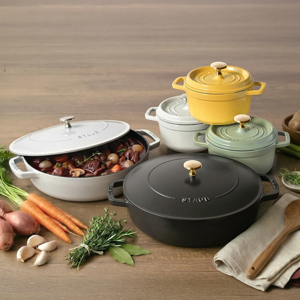 【STAUB】琺瑯鑄鐵鍋雙鍋組-淺燉鍋28cm+圓鍋16cm(德國雙人牌集團官方直營)