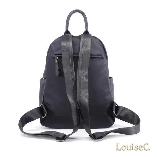 【LouiseC.】雙11 Tree House 質感牛津尼龍 牛皮 格紋布料飾片 收納手提後背防水包 黑色 YS25031-05