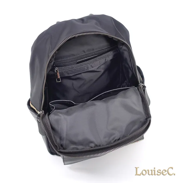 【LouiseC.】雙11 Tree House 質感牛津尼龍 牛皮 格紋布料飾片 收納手提後背防水包 黑色 YS25031-05