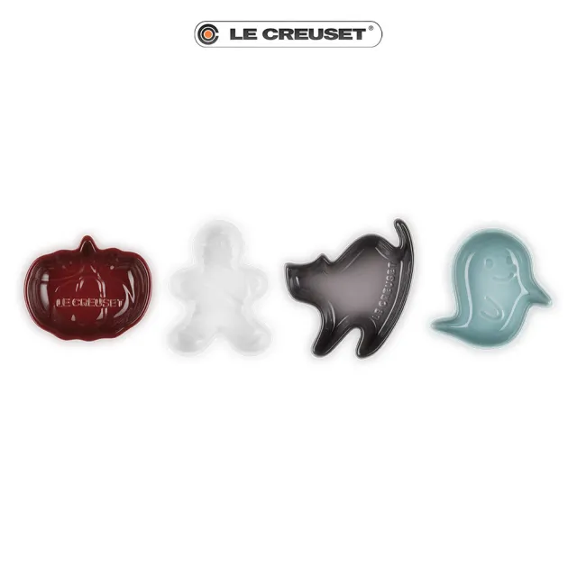 【Le Creuset】瓷器萬聖節迷你醬料碟4入組(木乃伊/黑貓/南瓜/精靈)