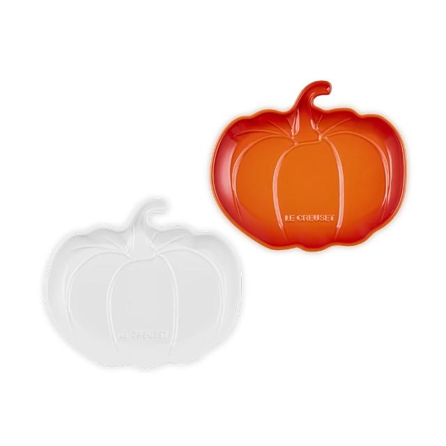 【Le Creuset】萬聖節 瓷器南瓜造型盤25cm (雪花白/火焰橘 2色選1)