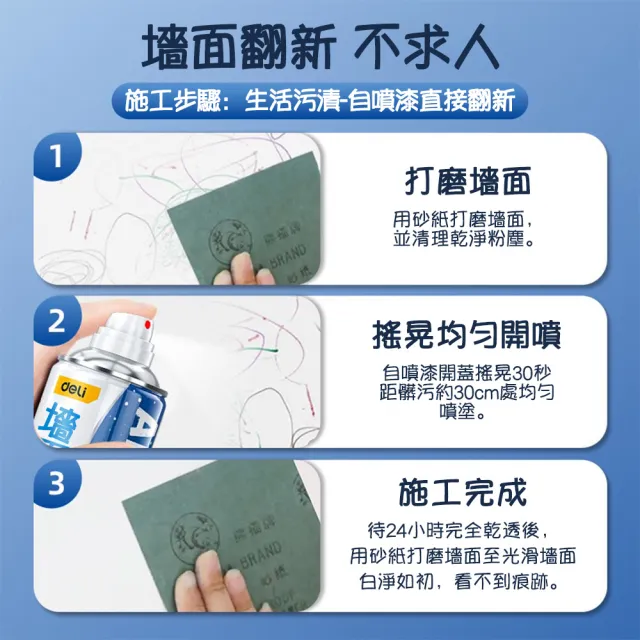 【Deli 得力】墻面自噴漆450ml 白牆修復2入（牆面翻新首選 墻面修復噴霧 墻面污垢去除 家居牆面清潔）