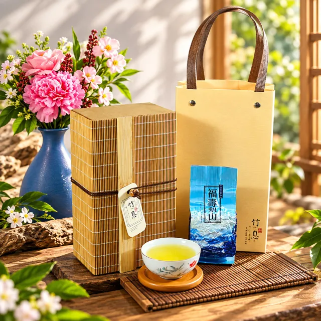 【龍源茶品】竹息禪風馥冽銀霜福壽梨山烏龍茶葉禮盒(75gx2包-共150g;生青茶;無焙火;附提袋;年節送禮推薦)