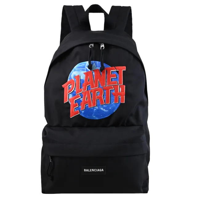【Balenciaga 巴黎世家】Planet Earth 簡約LOGO地球圖案旅用包後背包(黑)