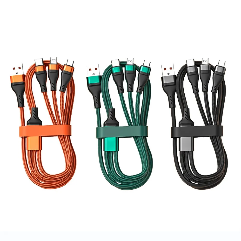 【SPOT ON】100W/5A三合一快速充電線 1.2米usb一拖三尼龍充電線(Lightning/iPhone/Type-C/安卓Micro USB)