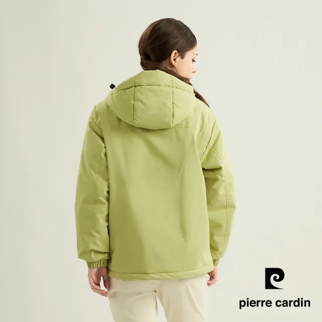 【pierre cardin 皮爾卡登】網路獨家 女款 保暖防風防潑水科技棉連帽外套-綠色(8255761-42)