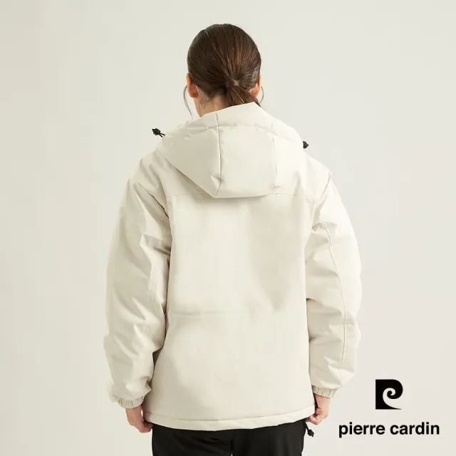 【pierre cardin 皮爾卡登】網路獨家 女款 保暖防風防潑水科技棉連帽外套-米色(8255761-81)