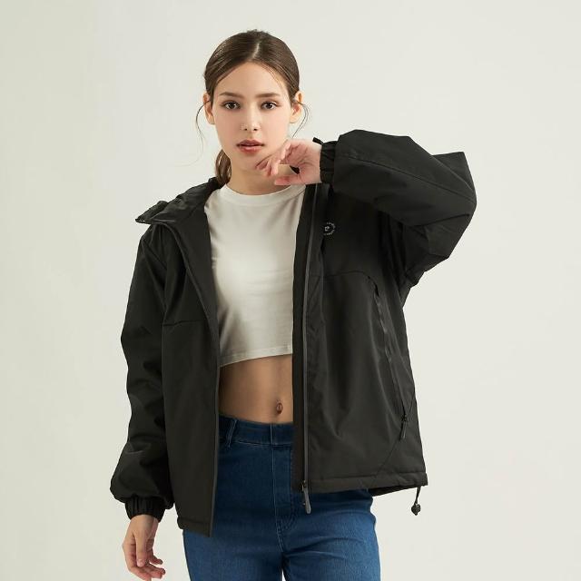 【pierre cardin 皮爾卡登】網路獨家 女款 保暖防風防潑水科技棉連帽外套-黑色(8255761-99)