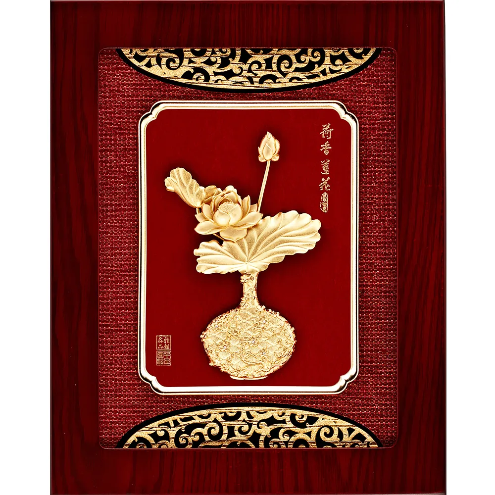 【開運陶源】純金金箔畫- 蓮/荷香蓮花(平安系列 27x34cm)