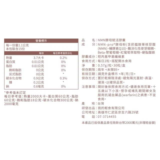 【營養師輕食】NMN酵母賦活膠囊升級版 (一瓶30顆 600% 狂飆升級 白藜蘆醇添加)