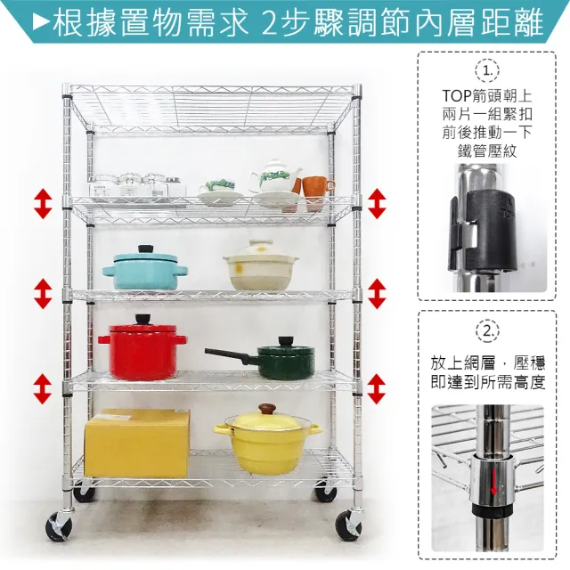 【yo-life】100%台灣製 五層置物架-贈工業輪-銀/黑任選(91x36x120cm)