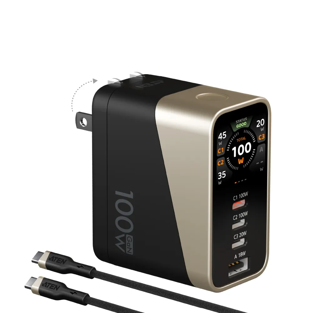 【ATEN】100W 氮化鎵 4孔智慧顯示快速充電器 (UP5100) 充電頭 送1M 240W充電線