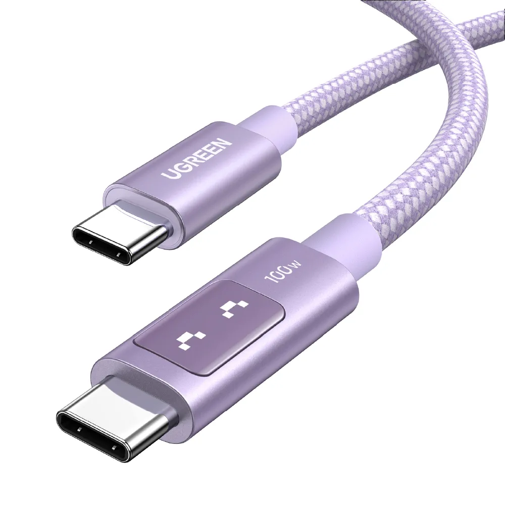 【綠聯】綠聯 小機器人 100W 雙USB-C  粉紫色 充電線/傳輸線 1公尺(UGREEN/PD快充/Type-C/編織線/C-C/1M)