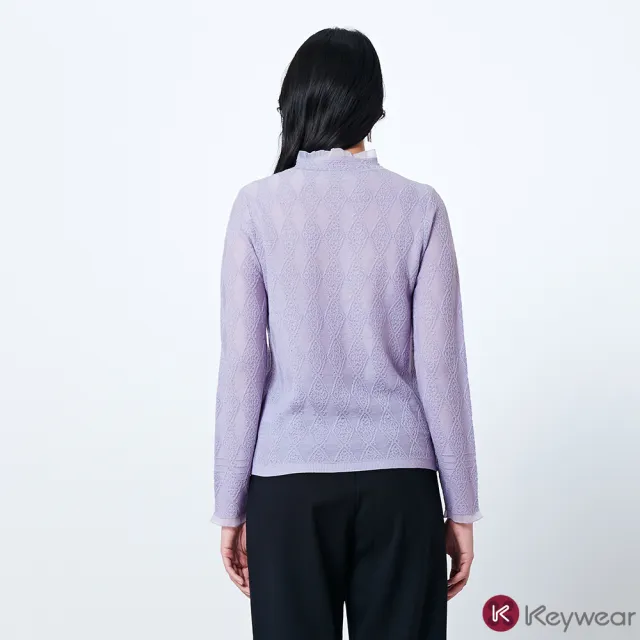 【KeyWear 奇威名品】緹花織紋羊絨針織毛衣(共3色)