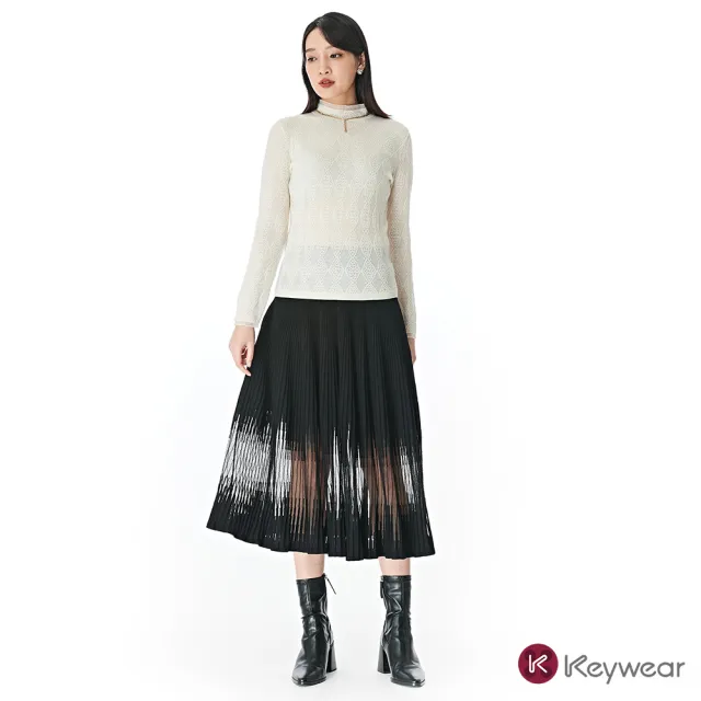 【KeyWear 奇威名品】緹花織紋羊絨針織毛衣(共3色)