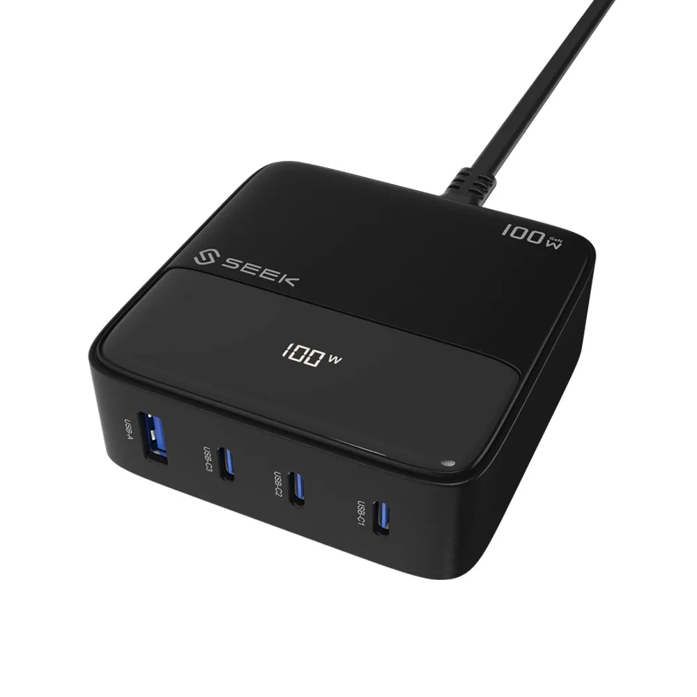 【SEEK】100W GaN氮化鎵電源供應器/充電器CU-P1002(螢幕顯示、智慧溫控功率調節)