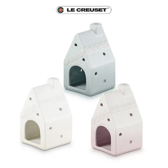 【Le Creuset】瓷器蕾絲花恬小屋造型燭台(海洋之花/貝殼粉/蛋白霜 3色選1)
