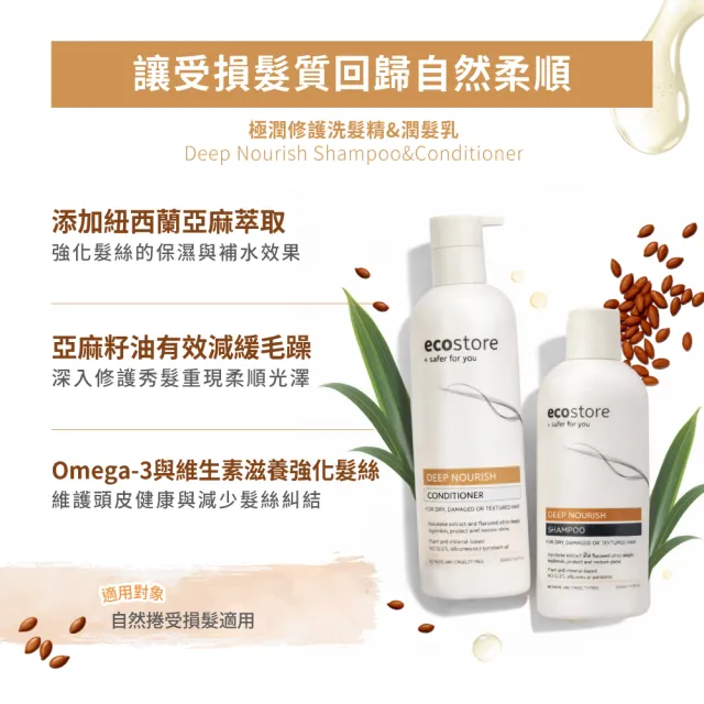 【ecostore 宜可誠】純淨洗潤髮組350mlx2入(無色素香精-抗敏認證/植潤保濕/極潤修護/豐盈澎潤)