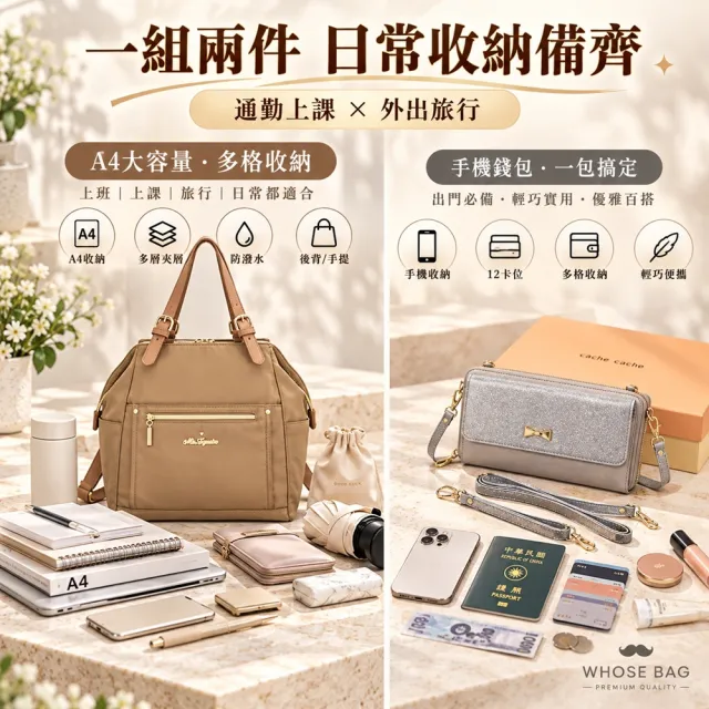 【WHOSE BAG】雙11 買一送一 防潑水後背包＋機能收納小包 A4通勤後背包 托特後背兩用 多口袋收納