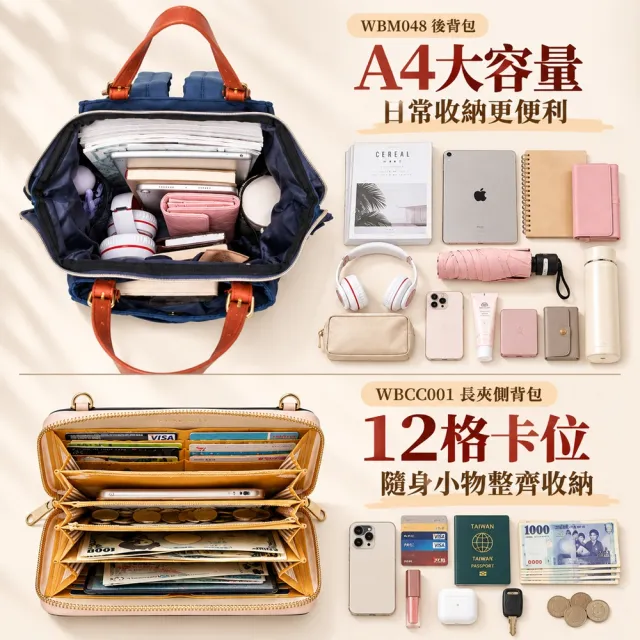 【WHOSE BAG】雙11 買一送一 防潑水後背包＋機能收納小包 A4通勤後背包 托特後背兩用 多口袋收納