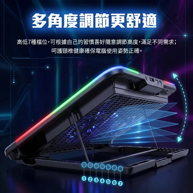 【PC Park】H6 RGB筆記型散熱座 電腦散熱 適用14~15.6吋 USB供電