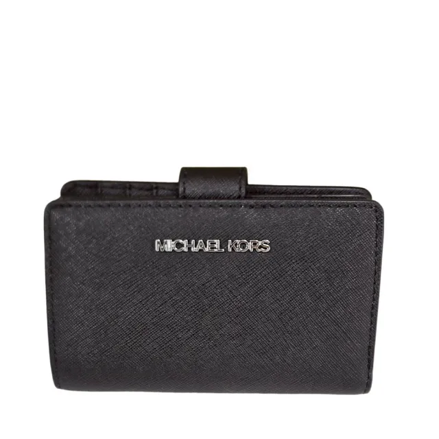 【Michael Kors】MICHAEL KORS JET SET銀字素面防刮皮革中夾禮盒組送禮原廠紙袋