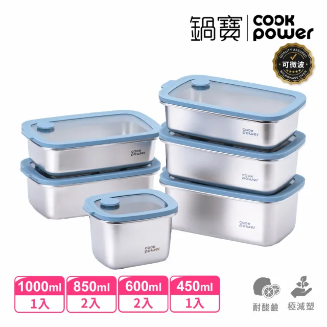 【CookPower 鍋寶】匠造2代鮮盾pro可微波不鏽鋼保鮮盒暢銷6件組(上蓋可微波)