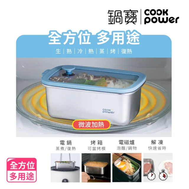 【CookPower 鍋寶】匠造2代鮮盾pro可微波不鏽鋼保鮮盒暢銷6件組(上蓋可微波)