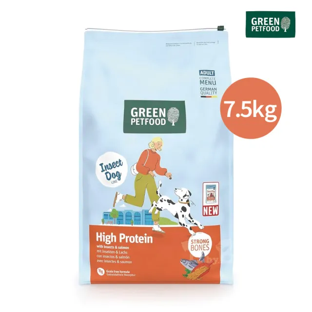 【Green Petfood 綠自然】即期良品 昆蟲蛋白+鮭魚 無穀低敏成犬飼料 7.5KG(狗飼料 乾糧 效期20270109)