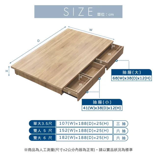 【A FACTORY 傢俱工場】喬伊詩 單大3.5尺 收納3抽床底 床沿內縮設計床座床架 (台灣製木心板)
