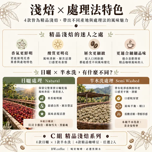 【黑開水】隨喜咖啡豆禮盒(任選2入)C組  淺烘焙