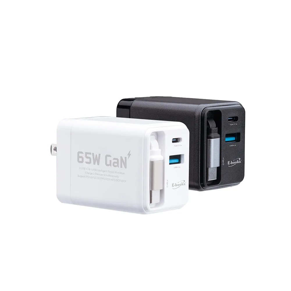 【E-books】AC-DK80T自帶快充伸縮線65W GaN氮化鎵抗彎折極速充電器(台灣製造)