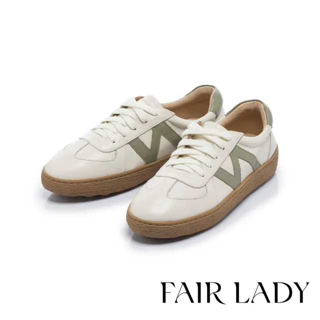 【FAIR LADY】品牌經典 軟實力 時髦撞色N字免綁帶焦糖厚底休閒鞋(抹茶/502966 女鞋)