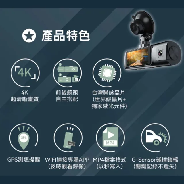 【ALC】官方旗艦館 CX60 兩用式4K雙鏡頭行車記錄器組(贈32GB卡 Uber司機專用機)