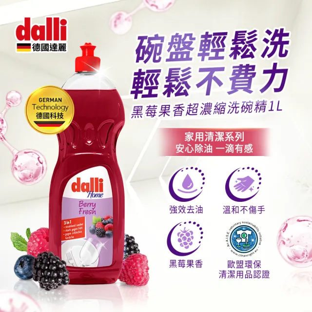 【Dalli德國達麗】黑莓果香氛高效去油汙超濃縮洗碗精1L*12