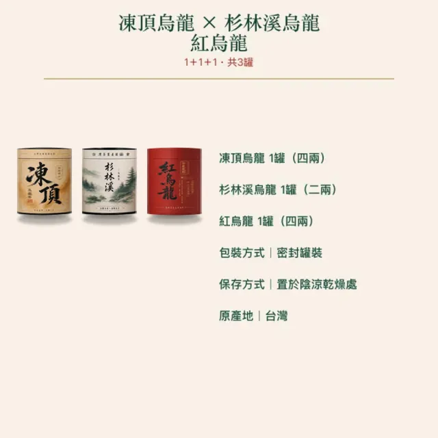【台灣茶葉產銷協會】凍頂4兩＋杉林溪2兩＋紅烏龍4兩 三茶3入組｜罐裝(1+1+1)