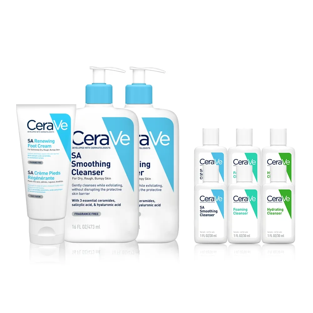 【CeraVe 適樂膚】去角質嫩膚超值組★B3水楊酸煥膚修護美體霜 88ml_+水楊酸煥膚淨嫩潔膚露 473ml*2