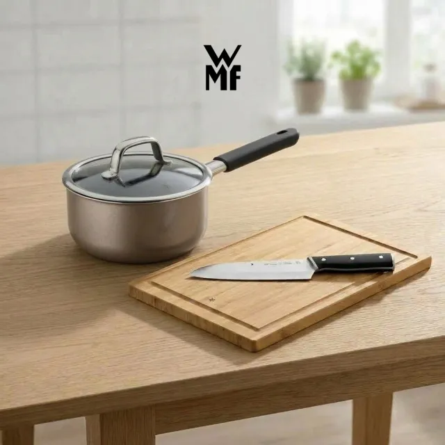 【WMF】Fusiontec Mineral單手鍋16cm(陶晶鍋 陶鋼鍋) +Sequence三德刀18cm+竹製砧板