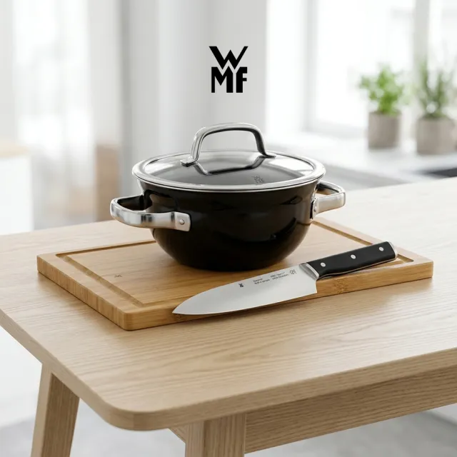 【WMF】Fusiontec Mineral調理鍋20cm(陶晶鍋 陶鋼鍋) +Sequence三德刀18cm+竹製砧板