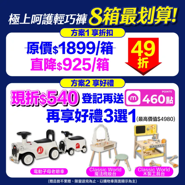 ★雙11限定【滿意寶寶】日本製 極上呵護輕巧褲M-XXL 6箱組(褲型/日本白金/日本尿布)