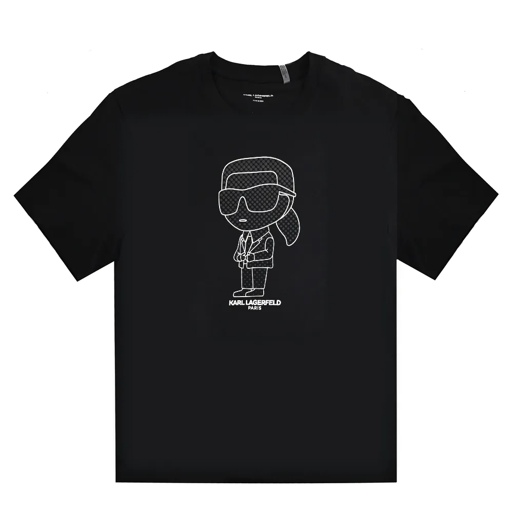 【KARL LAGERFELD 卡爾】老佛爺Q版大網點線條個性棉質短T恤(黑)