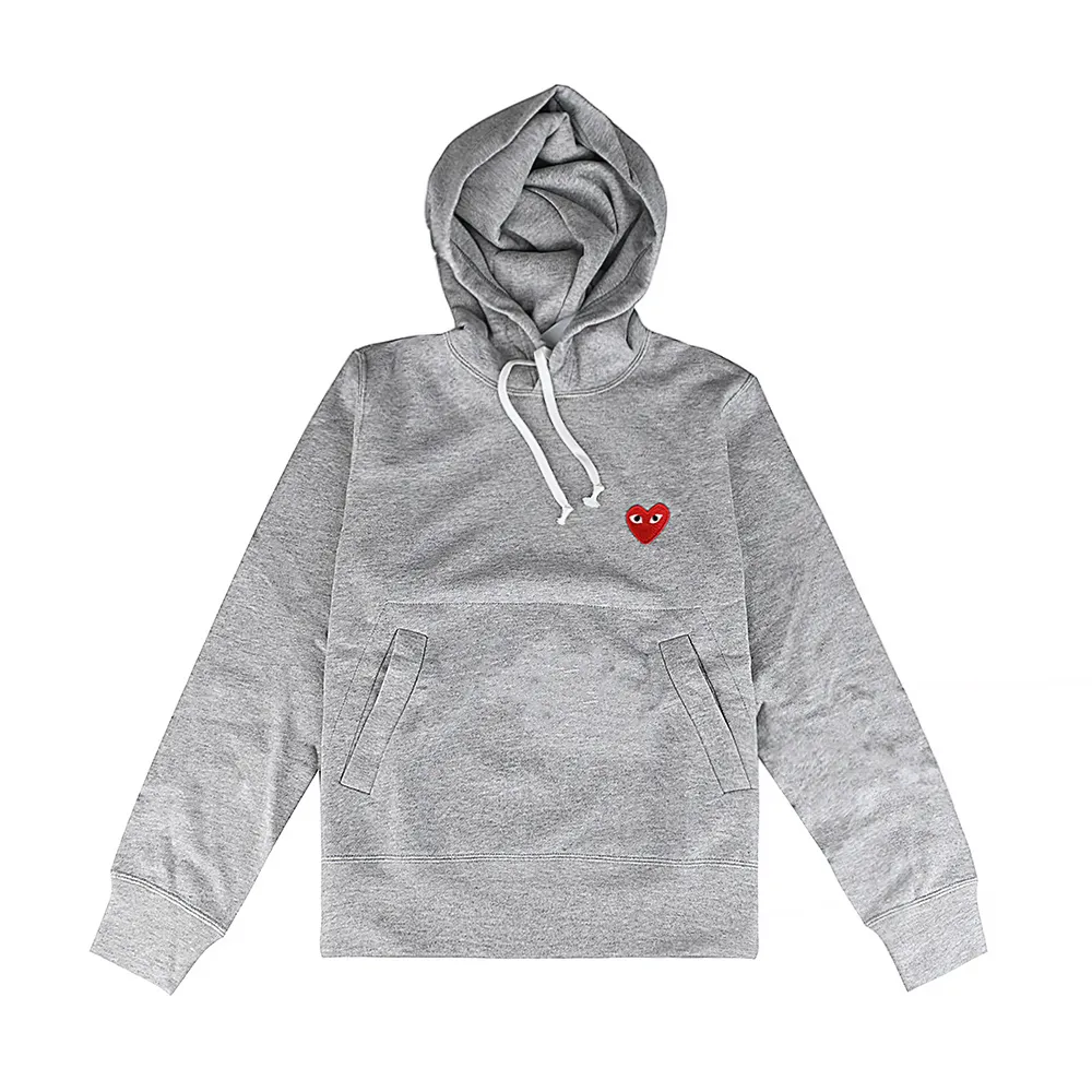 【Comme Des Garcons CDG】Comme Des Garcons Play川久保玲 標籤黑字LOGO小愛心純棉長袖連帽T恤(女款/灰)