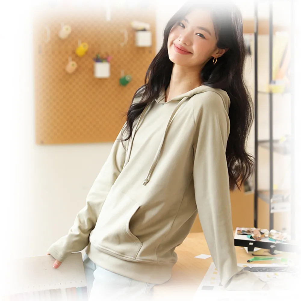 【Amirr 艾米爾】★連帽休閒帶口袋衛衣(女上衣/長袖/帽T)