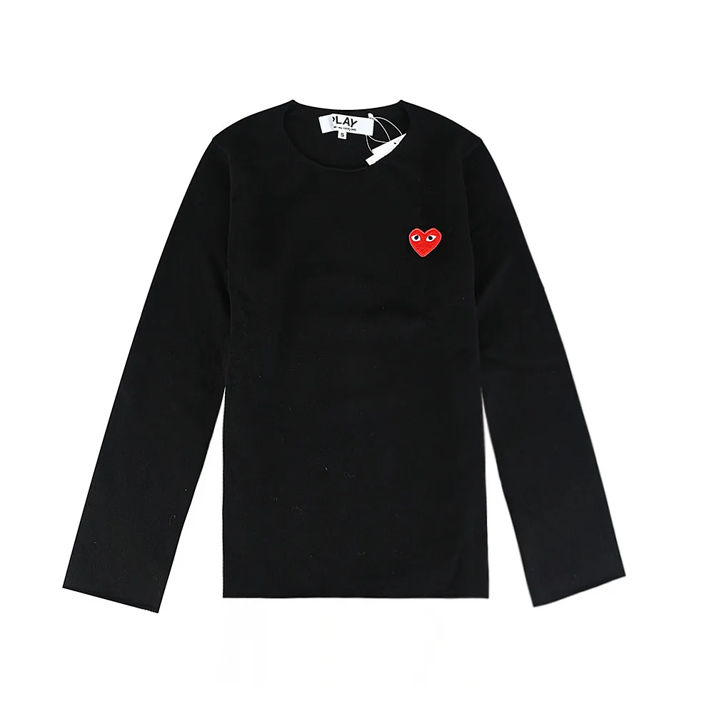【Comme Des Garcons CDG】Comme Des Garcons Play川久保玲 布標黑字LOGO雙層愛心羊毛長袖毛衣(女款/黑)
