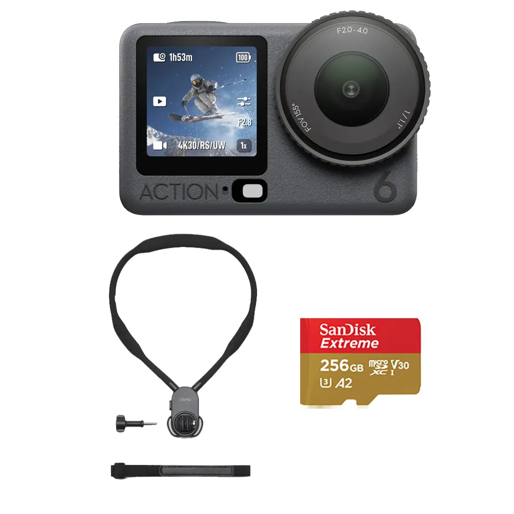 【DJI】OSMO ACTION 6掛脖拍攝套裝+SanDisk 256G 運動相機/迷你相機｜旗艦畫質超級夜拍(聯強國際貨)